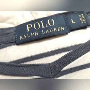 🏇Women's Polo Ralph Lauren t-shirt blue/ white striped, Red Pony, Sz L